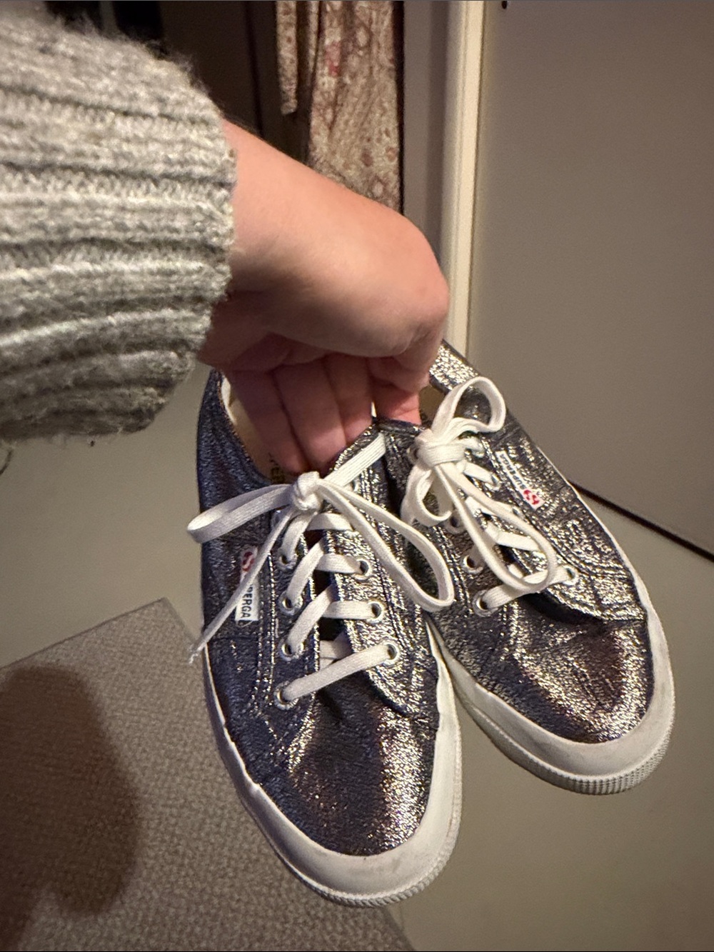 Superga Metallic Silver Sneakers with White Laces